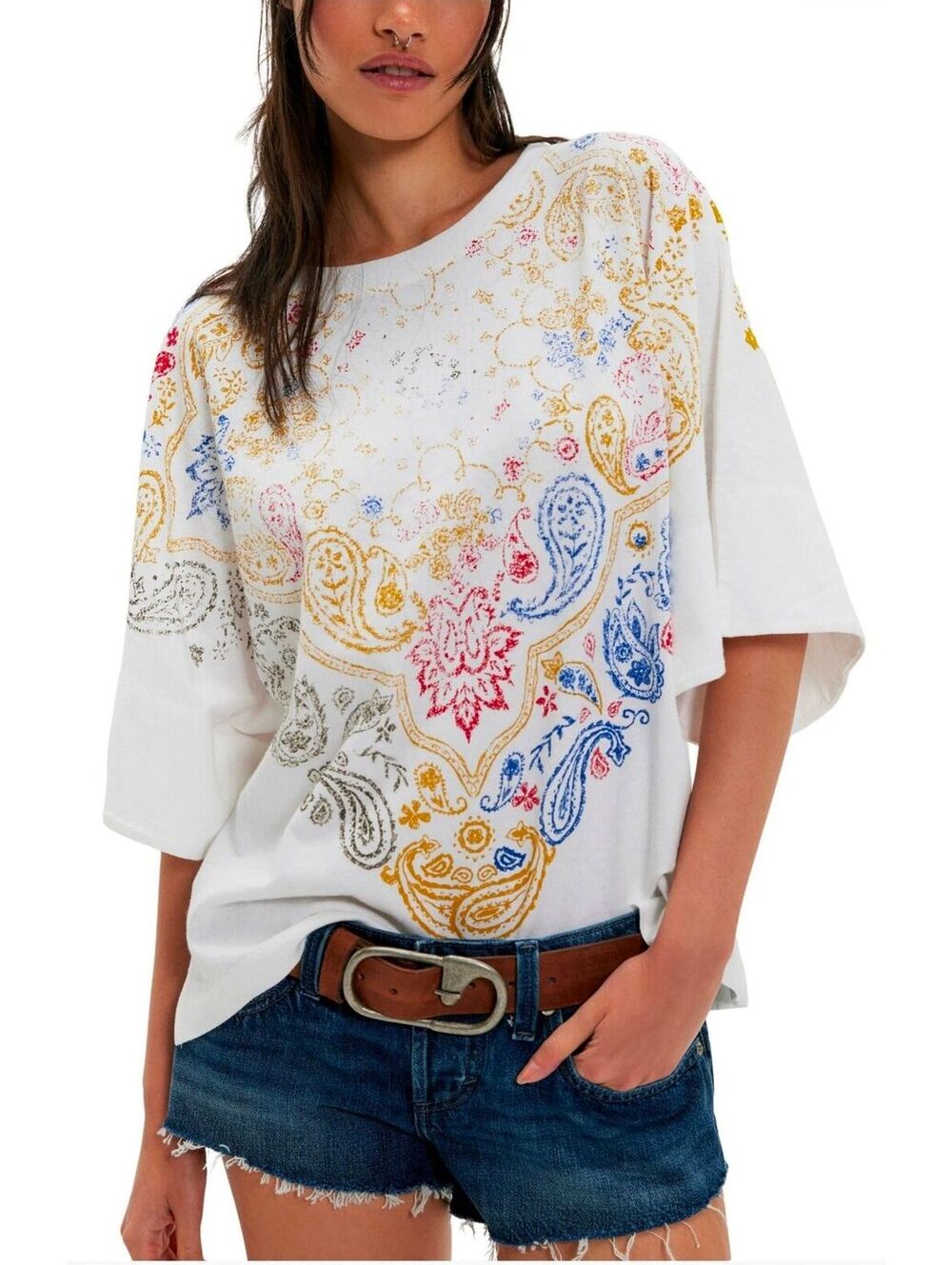 NWT|Sz.S |Free People Heirloom Paisley Print Oversize Tee
